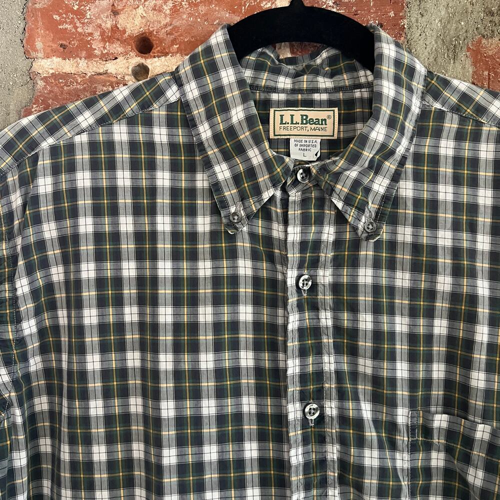 VTG L.L. BEAN Freeport Men's SS Plaid Button Down Made in USA L 22x29